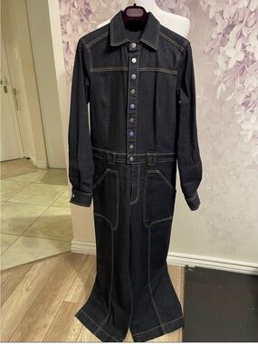 Stella McCartney Dark Indigo Long Denim Jumpsuit size EU 40 No neck brand label.